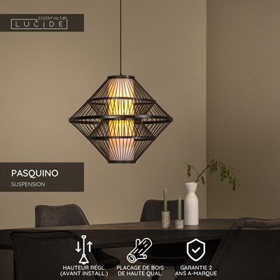Lucide PASQUINO - Suspension - Ø 60 cm - 1xE27 - Noir | Essential